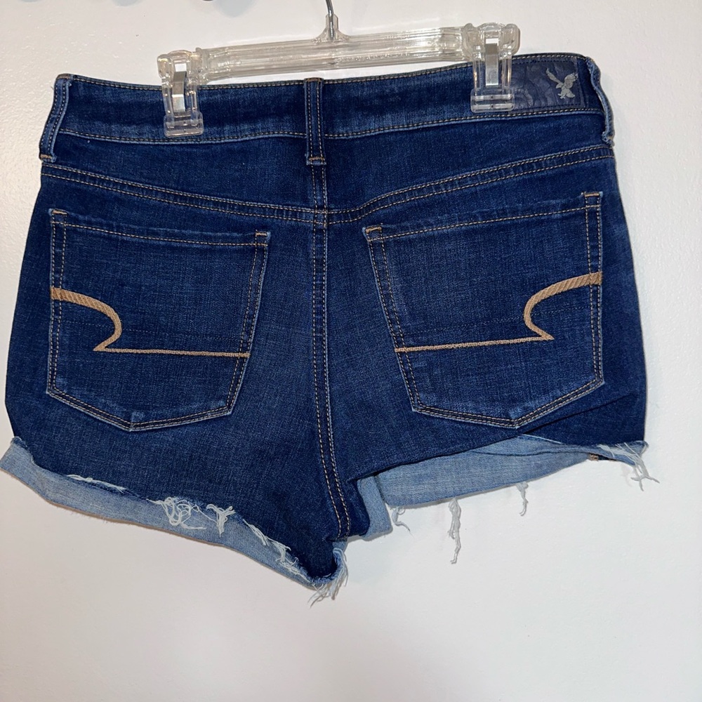 Hi Rise Shortie Dark Blue Denim Cutoff Shorts - American Eagle Outfitters - Picture 2 of 5